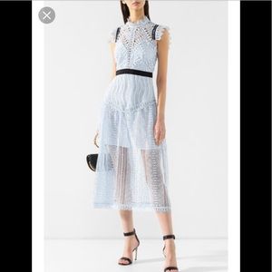 blue abstract triangle lace midi dress